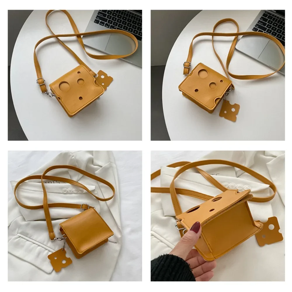 Women's Triangle and Square Cheese Shaped Mini PU Leather Bags Cute Earphone Lipstick Purses Handbags Crossbody Shoulder Bag