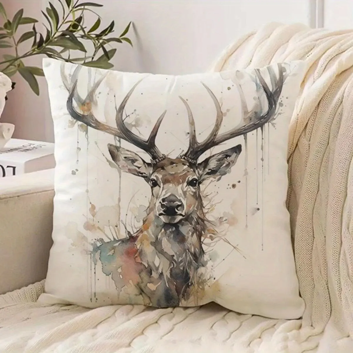 1pc Decorative Throw Pillow Cover Modern European Retro Deer HeadSingle Side Printing Decoration Home Sofa Car Cushion Cover