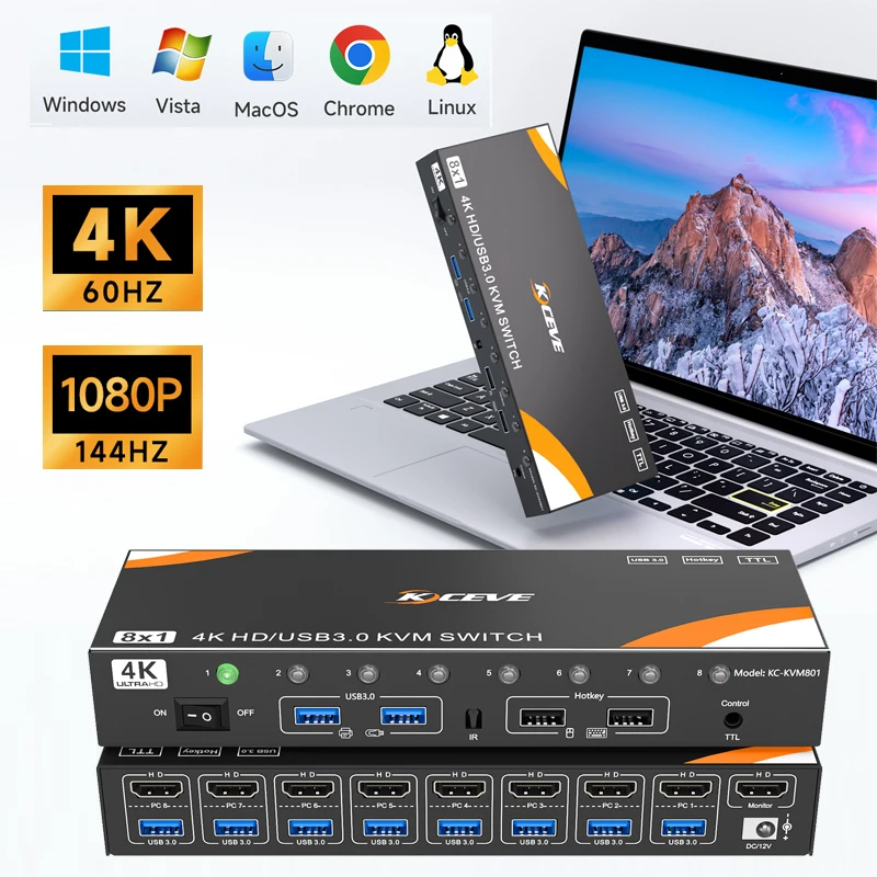

Extended Screen 1080P Splitter Adapter 8X1 KVM switch USB Splitter Switch USB Synchronous Controller Adapter Extended Screen 4K