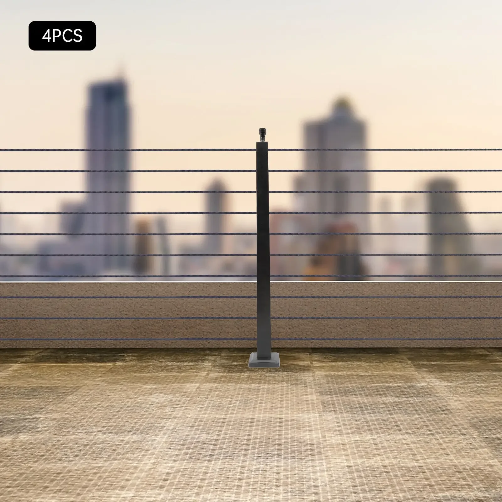 4pcs Stainless Steel Cable Railing Posts W/8 Top Holder Brackets 36"x2"x2" Black Finish Rust-Proof&Waterproof Deck Railing