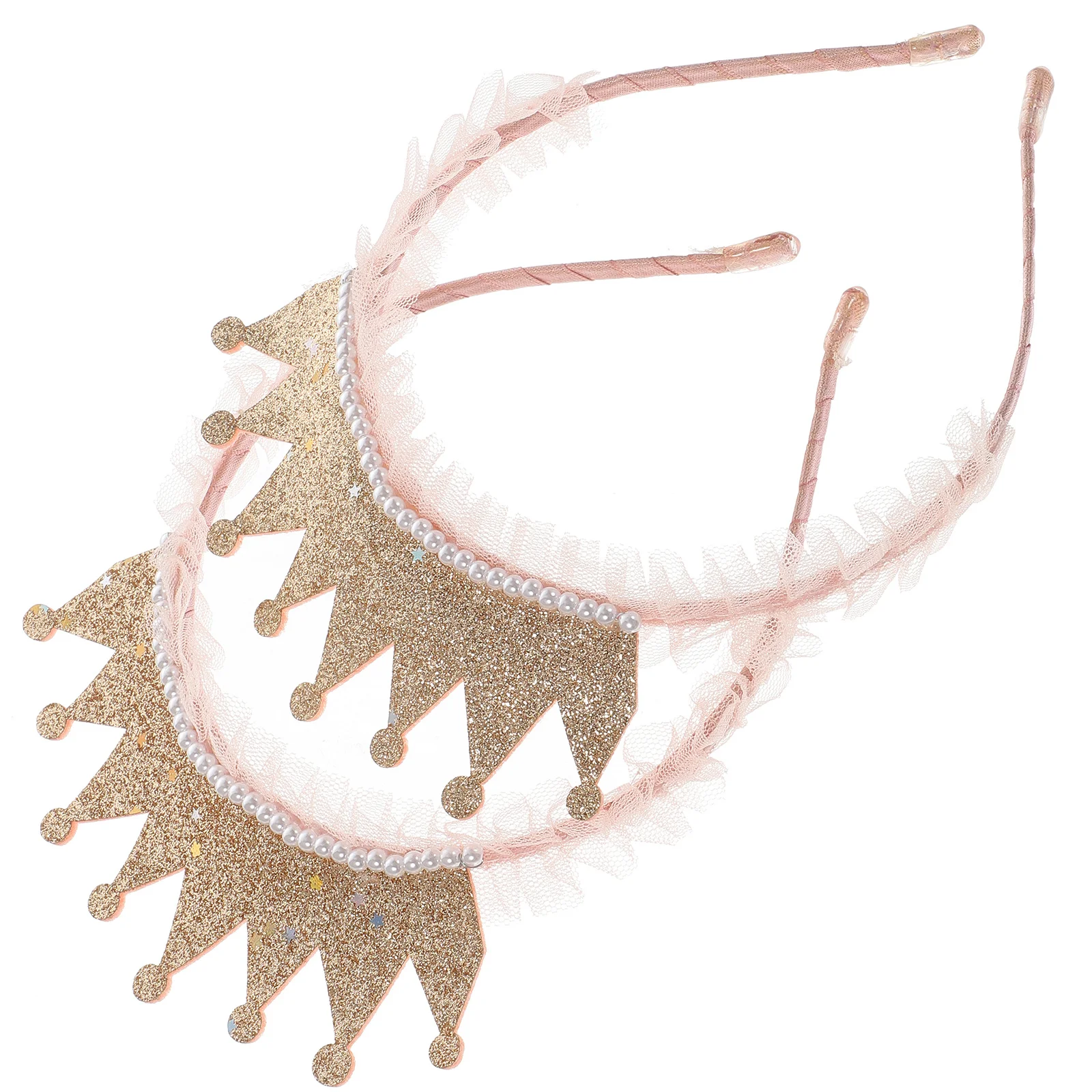 

2Pcs Birthday Party Crown Headbands Pearl Tiara Girls Hair Accessories Kids Little Girl Tiaras Crowns for Little Girls