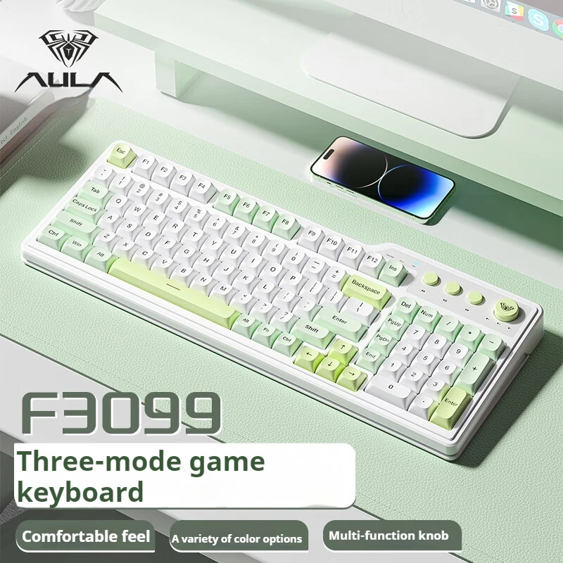 Aula F3099 Tri-Mode Wireless Silent Keyboard Mechanical Feel Compatible Multiple Platforms Effect Long Battery Life Game Office