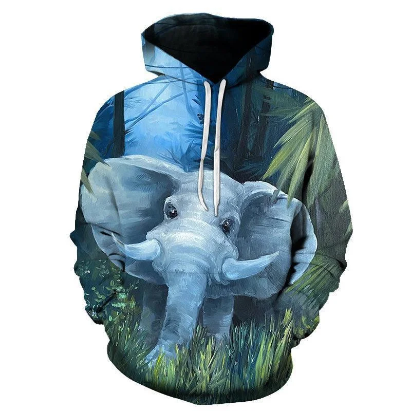 Sudaderas con capucha con patrón de elefante de pintura al óleo, moda de primavera, manga larga, animales lindos, sudadera con estampado 3D, jerséis sueltos de calle de tendencia