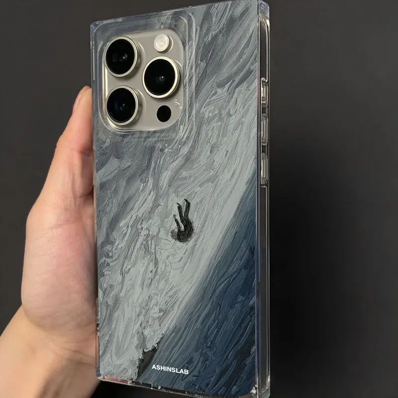 Falling Into The Abyss Oil Painting Phone Case For iPhone17 16 15 14 13 12 11ProMax PLUS AirINS Transparent Rectangle Soft Cover