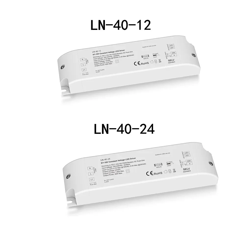 Skydance 40W 0/1-10V PWM Dimmable Driver Push-Dim AC 110V 220V To DC 12V 24V LED Power Supply For Single Color LED Strip Lights