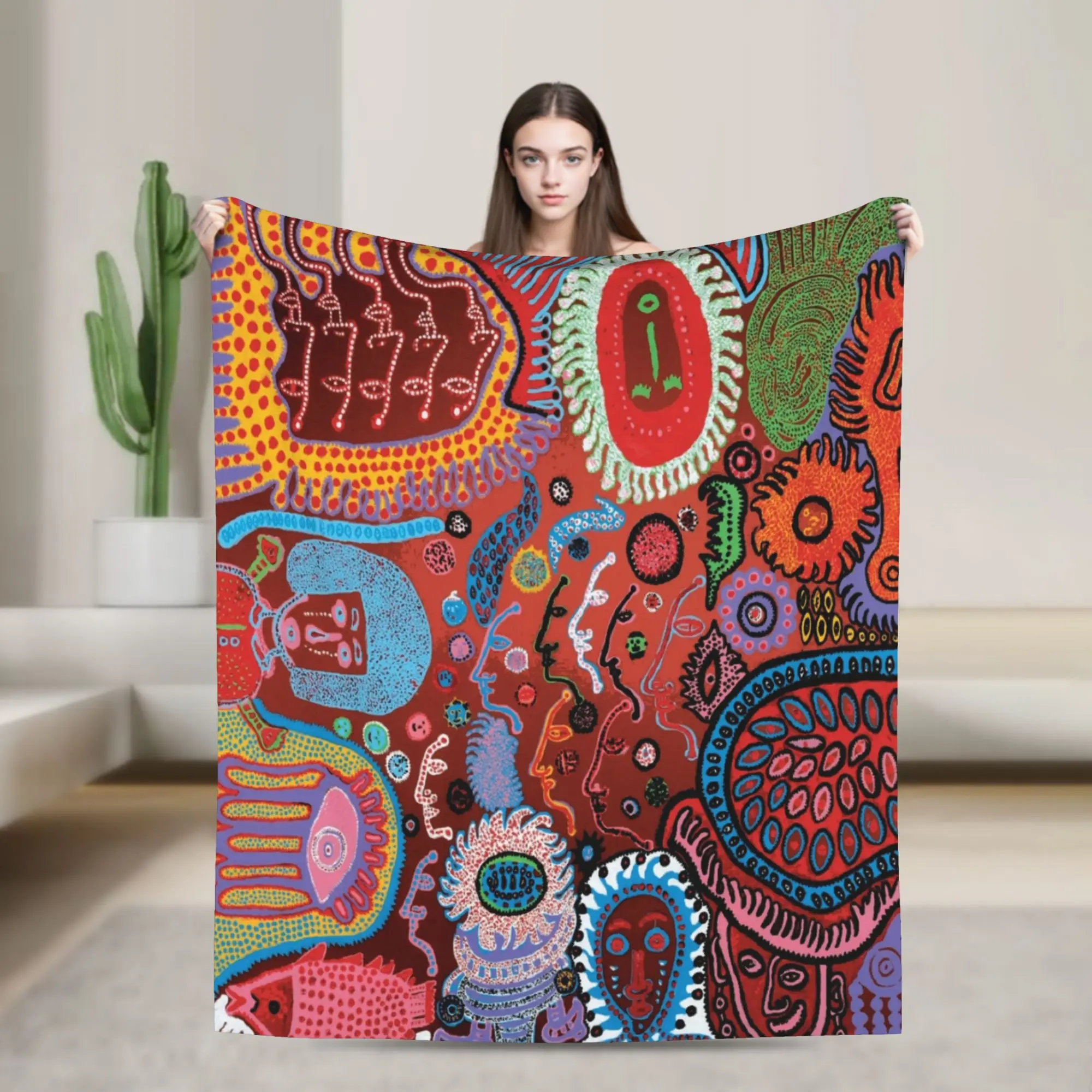 Yayoi Kusama Fungus Knitted Blanket Fleece Polka Aesthetic Ultra-Soft Throw Blanket for Home Couch Bed Rug