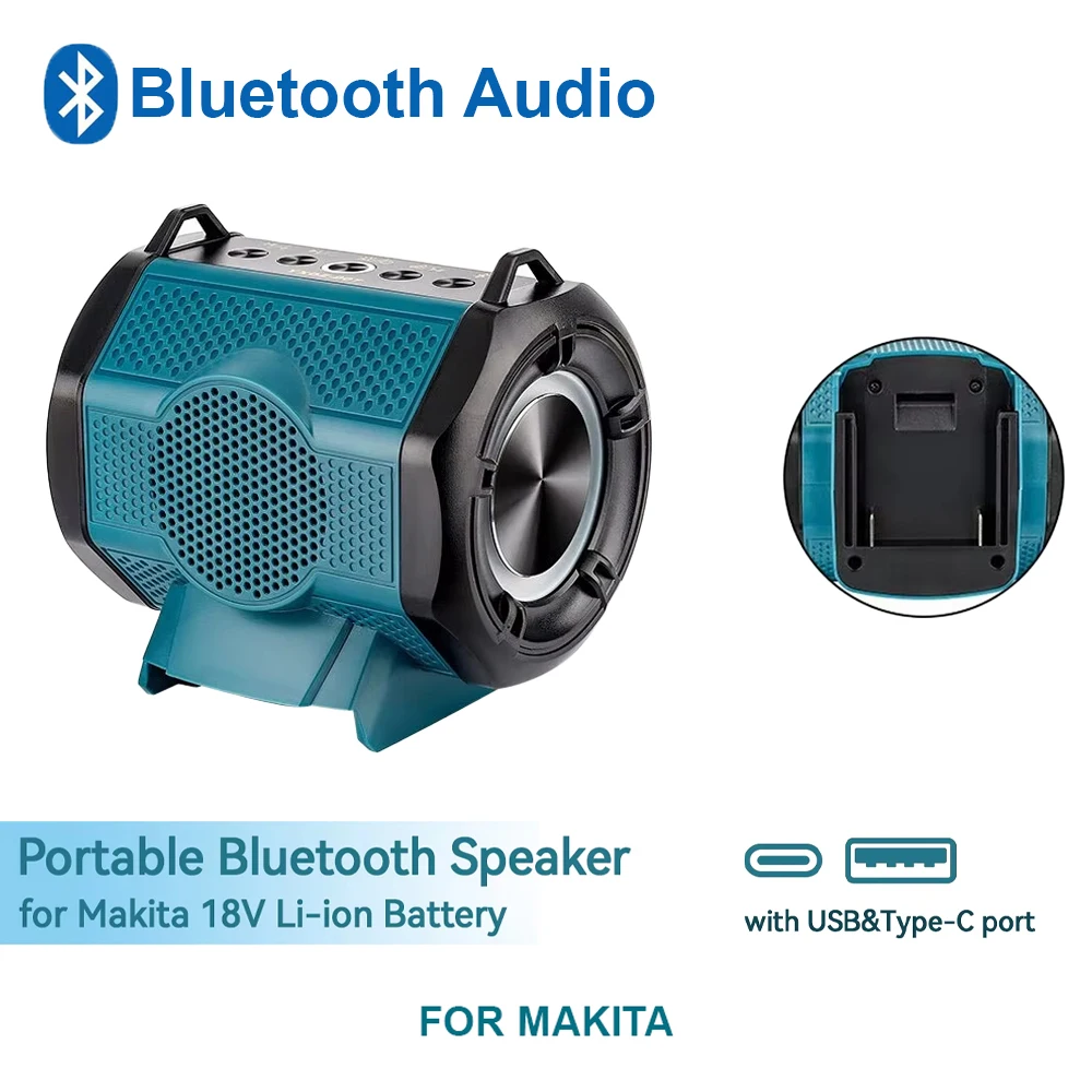 Bluetooth Speaker for Makita 18V Li-ion Battery With USB Type-C Port Cordless Small Speaker for Jobsites, Home and Party