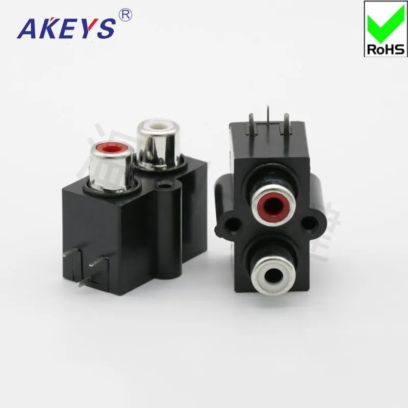 10 pcs AV co-core socket RCA socket two-hole PCB welded audio and video socket lotus socket AV2-8.4-7A copper