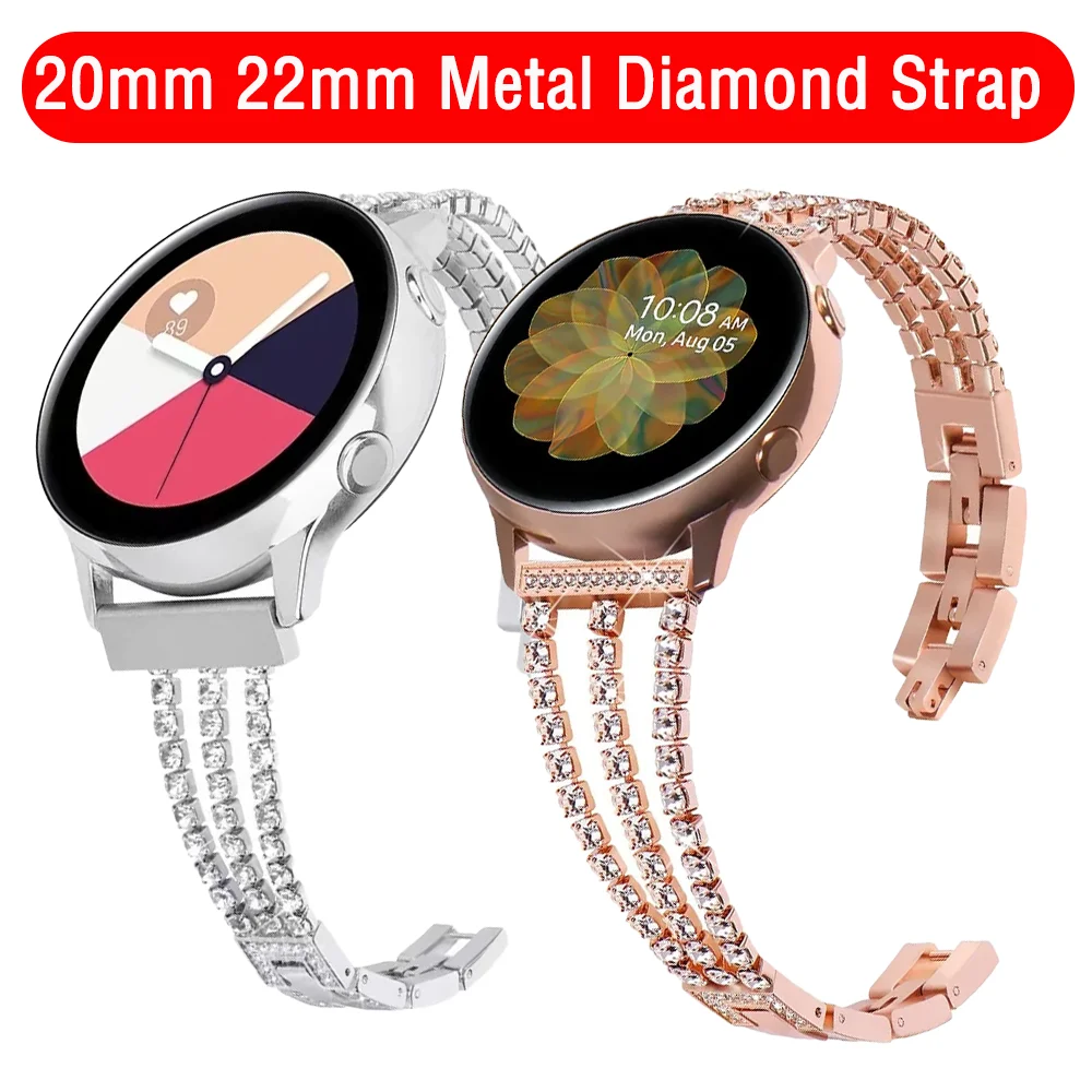 20mm 22mm Metal Diamond Strap for Samsung Galaxy Watch 7 6 5 4 40/44mm Huawei Watch 4pro 5 GT5-4-3 46mm Women Bracelet Wristband