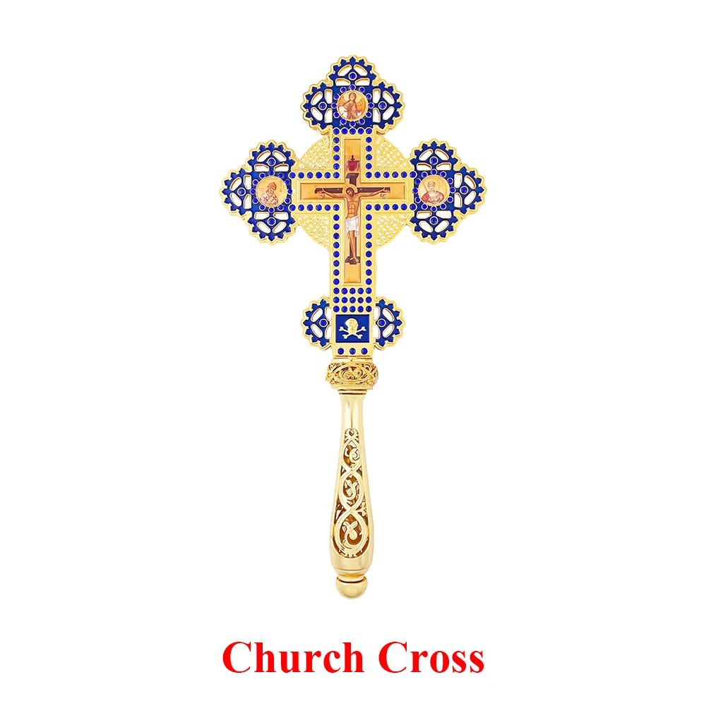 Neues Orthodoxes Segenskreuz aus Goldmetall mit Emaille und Strasssteinen, Ikonen-Kruzifix für Kirchen, religiöse Zeremonien, Altar-Gebetsdekoration, Geschenk – Detail 6