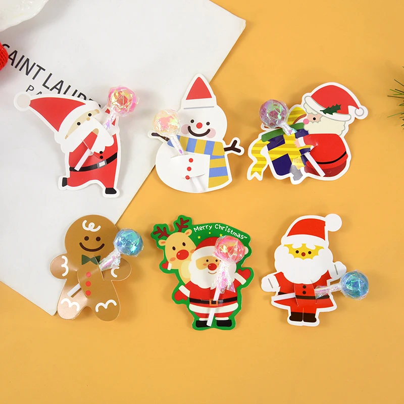 

50pcs Merry Christmas Lollipop Card Cartoon Santa Claus Snowman Gingerbread Person Lollipop Wrapping Decor DIY New Year Supplies