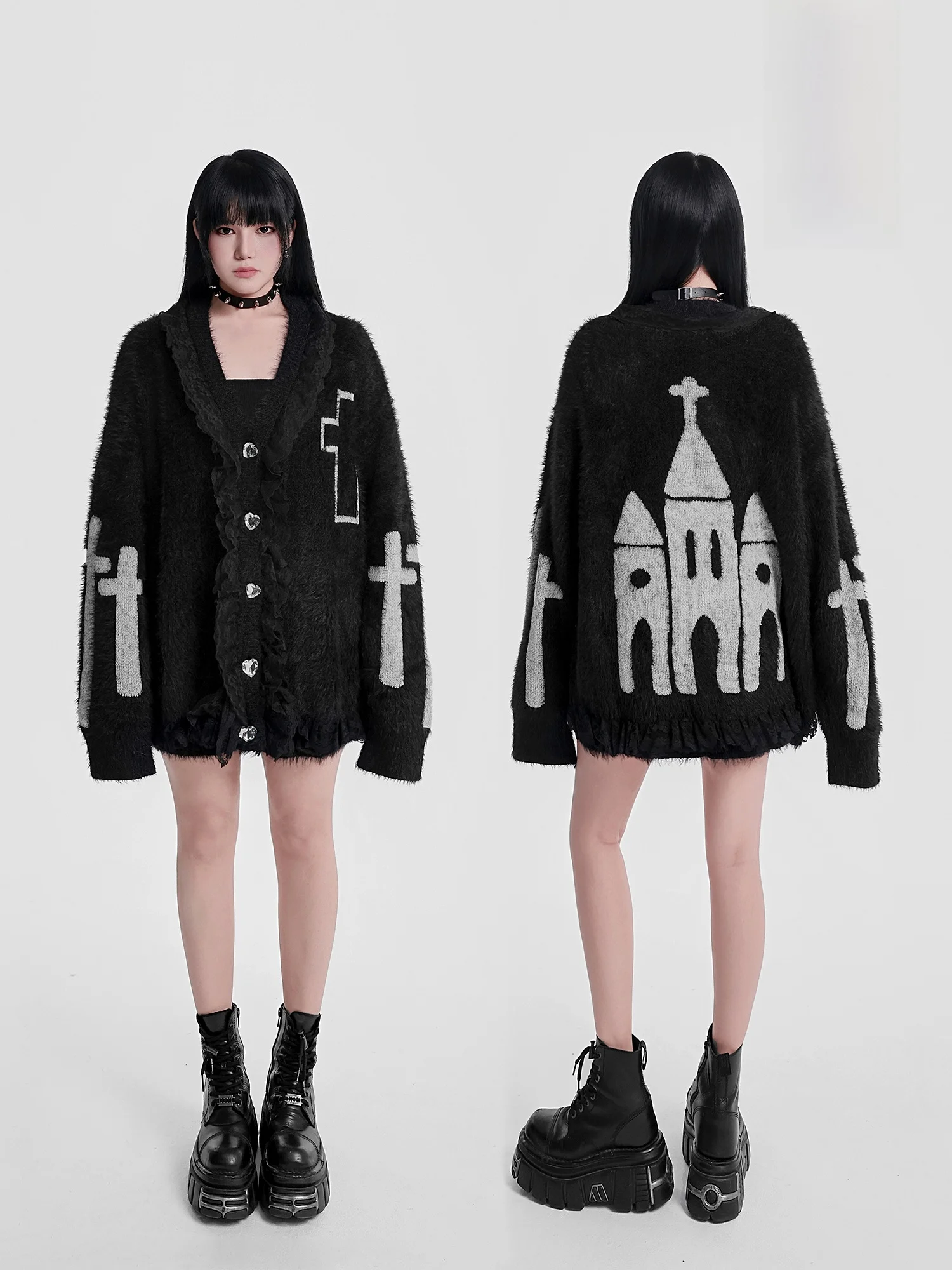 

Готическая кружевная отделка через плечо, персональный замок Aosphere k Sle Fla Diamond Bule, тяжелый рабочий свитер из искусственной норки, кардиган