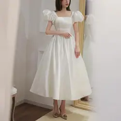 Sweet Princess Wedding Dress With Puff Sleeve Fashion Square Collar Bridal Dress Elegant A Line Backless Party Dress Customized