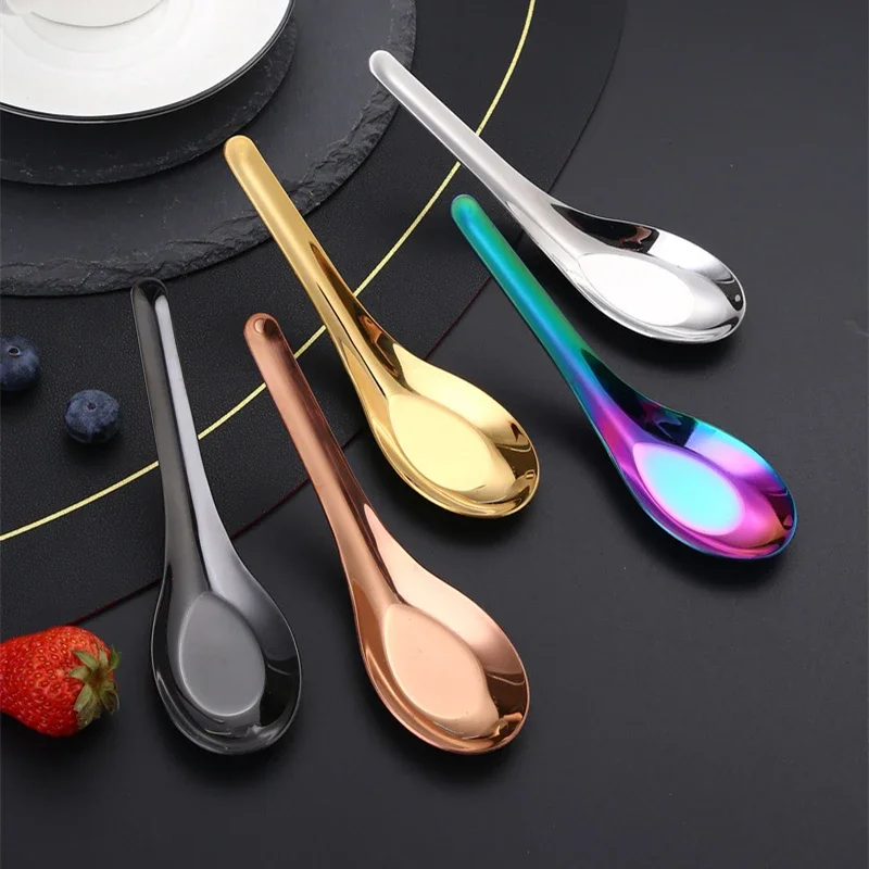 304 Stainless Steel Thickened Soup Spoon Flat Bottom Large Capacity Tablespoon Chinese Household for Mixing Eating Dinnerware