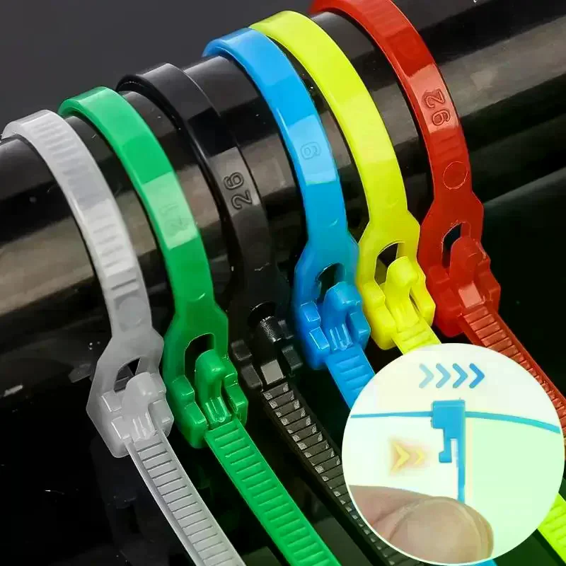100PCS Detachable Cable Ties Colored Plastics Reusable Cable Ties Nylon Loop Wrap Zip Ttype Cable Tie Wire Bandage Tie