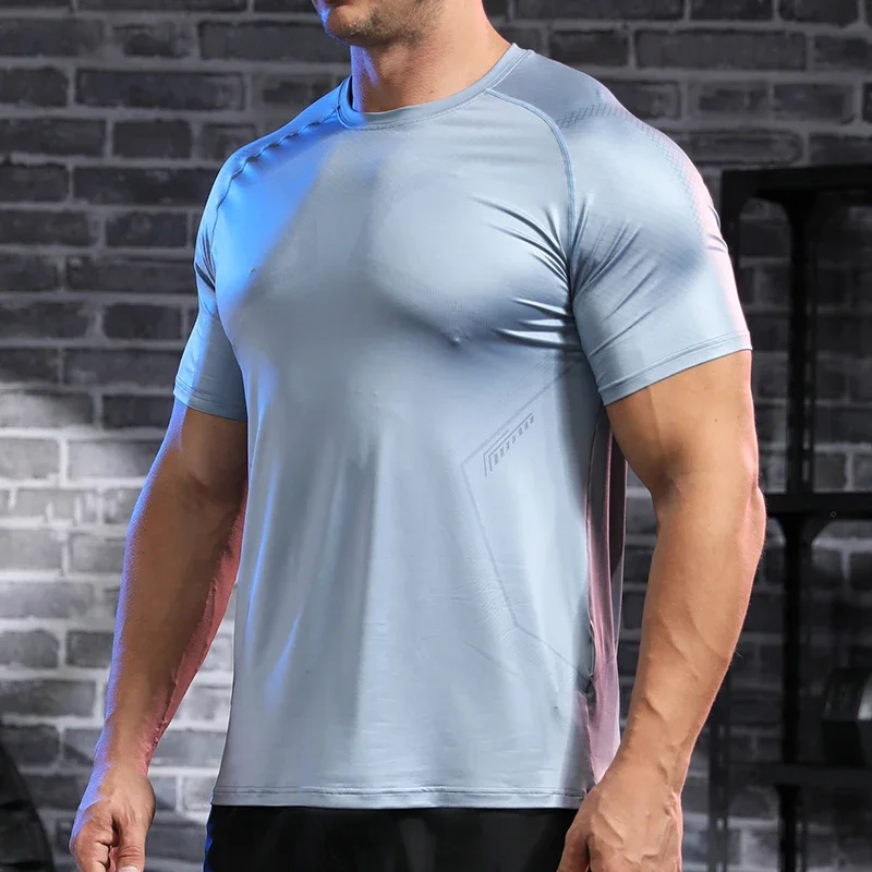 Men Summer Short Sleeve Sweatshirt High Quality Breathable Gym Clothing Fitness Muscle Fit Shirt Yoga Tees Running T-shirt