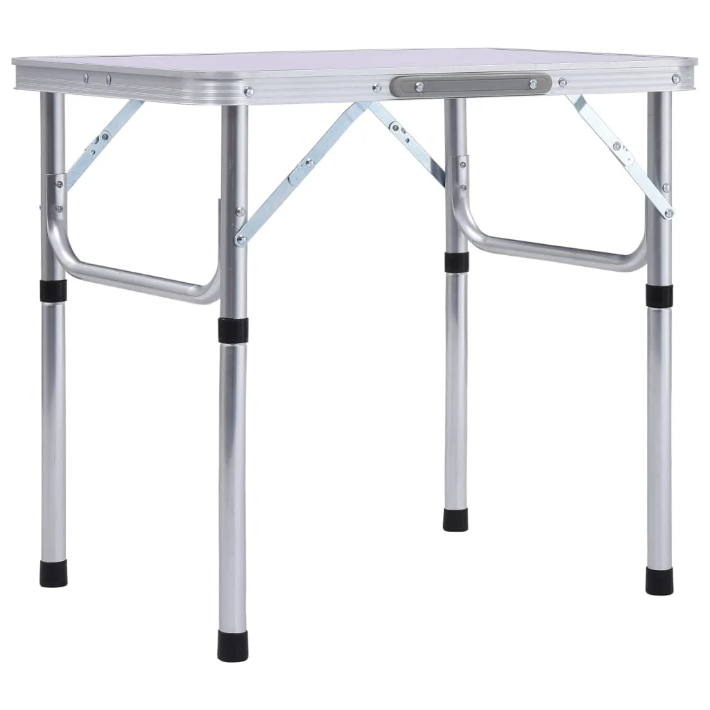 Klappbarer Campingtisch, weißes Aluminium, 60 x 45 cm, tragbar, höhenverstellbar, leicht, für Camping, Grill, Balkon