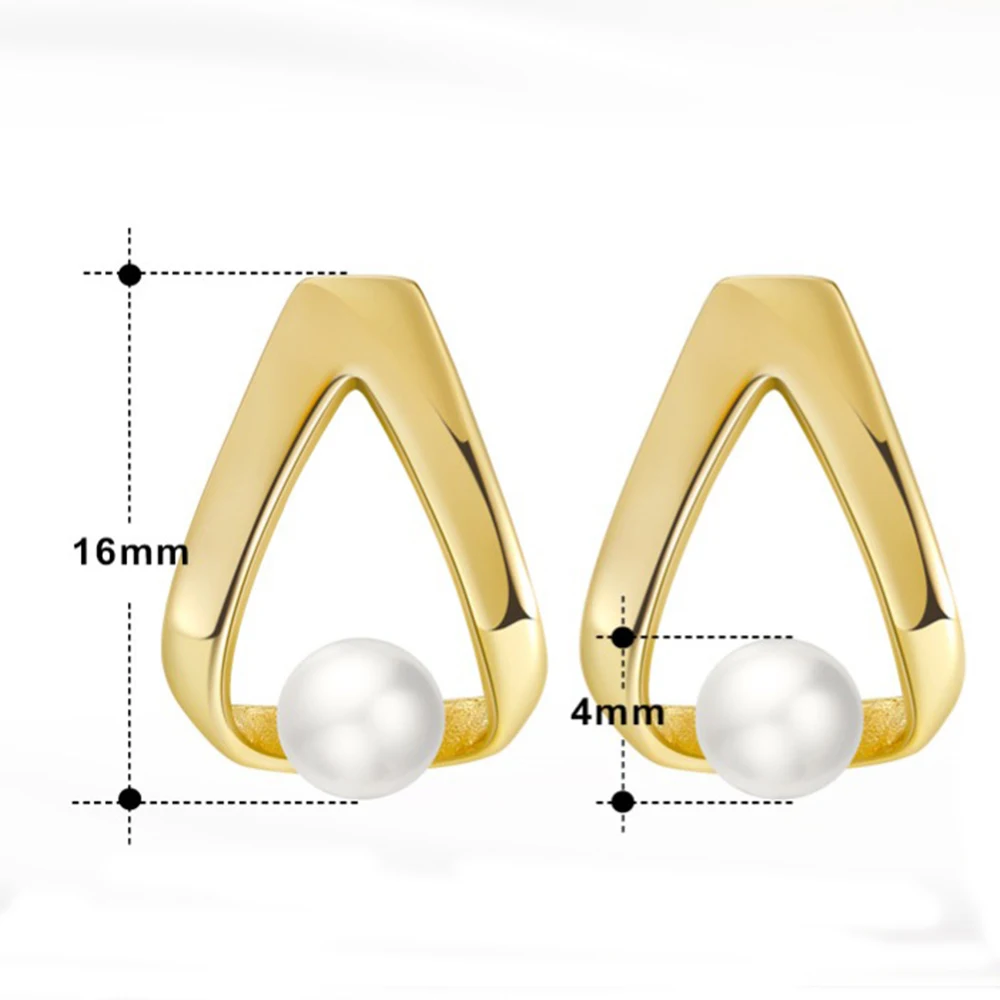 Seulement Freshwater Natural Pearl Earrings for Women 925 Sterling Silver Triangle Stud Earring Fashion Jewelry Ear Accessories