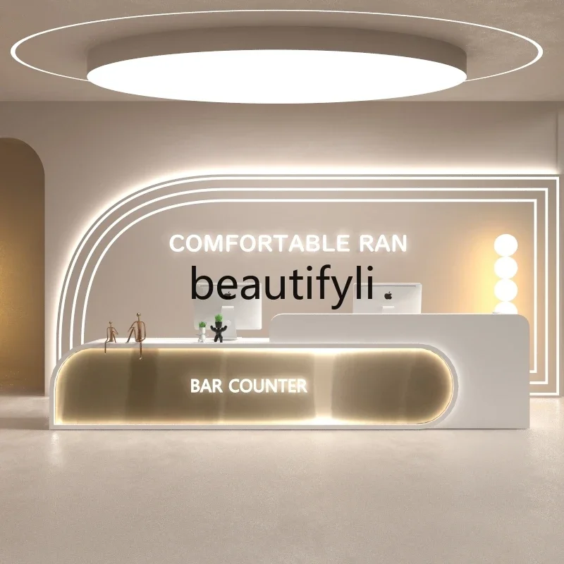 

Simple light luxury beauty salon bar counter store checkout page small paint front desk reception desk9344