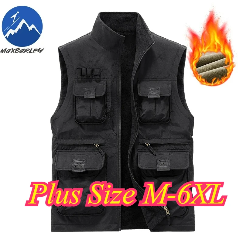 

2026 Autumn Man Tooling Vest Thicken Loose Camping Travel Windproof Waistcoat Vintage Solid Color Sleeveless Men Zipper Coat