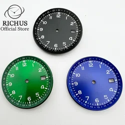 RICHUS 33.5mm Watch Dial With Date Window Green Luminous Sterile For NH35 Automatic Movement Accessories Parts