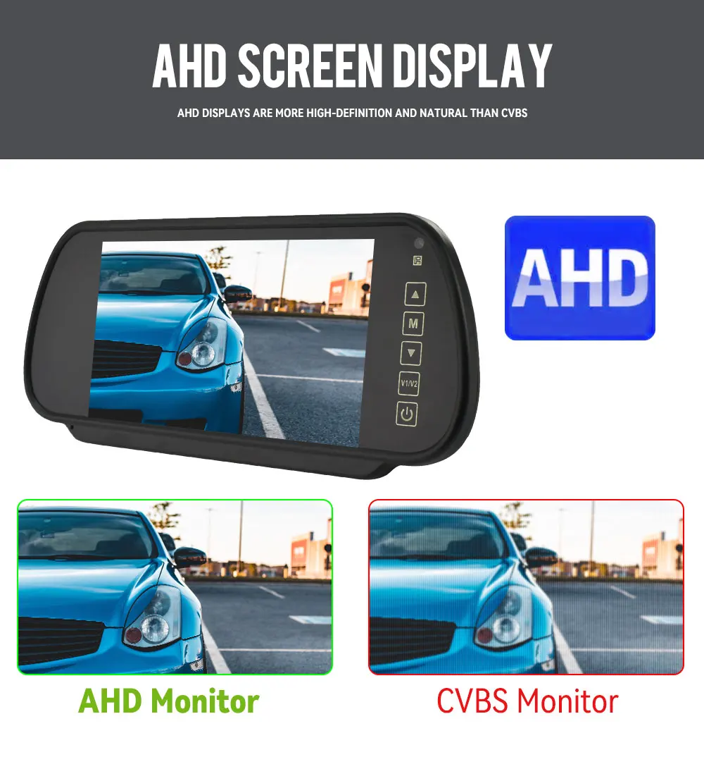 MJDOUD 7-Zoll-Auto-AHD-Raumspiegelmonitor für das Parken von Fahrzeugen, TFT-LCD-HD-Bildschirm für Rückfahrkamera, Rervesing Dispaly Universal – Detail 7