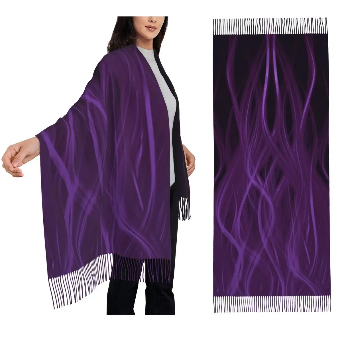 Finger Flames Purple Scarf Tassel Scarves Women Soft Warm Shawls and Wraps Long Fall Winter Shawl Wrap