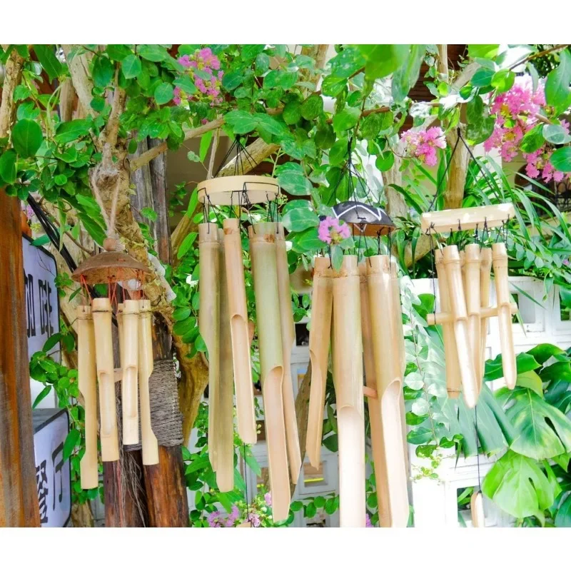 Bamboo Chinese Style Wind Chime Hanging Ornament Handmade Bamboo Tube Decor Ceiling Pendant Summer Retro Birthday Gift