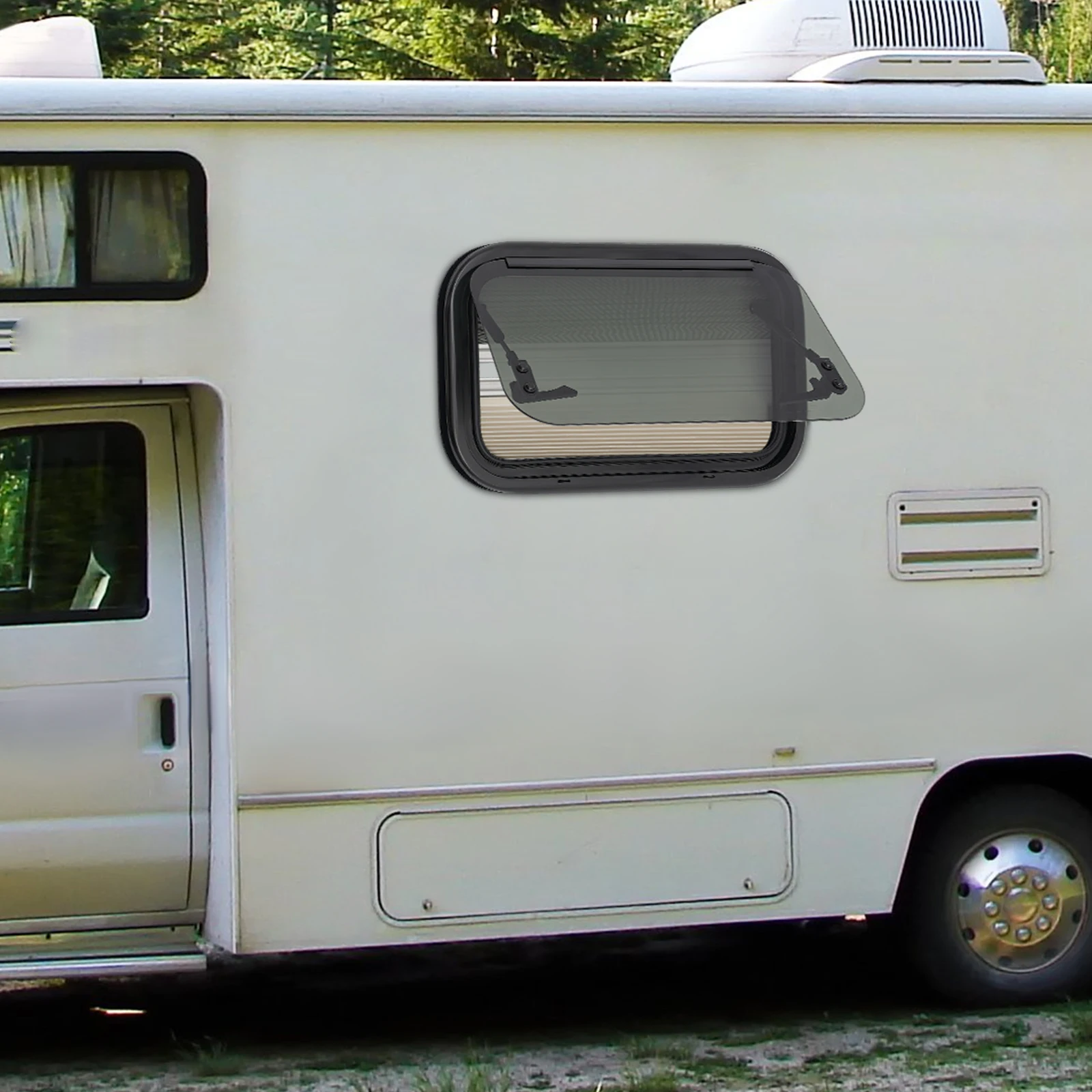 Hinged RV Window 500x300mm, Motorhome Caravan Side Push Window with Insect Screen, 85° Opening External Window
