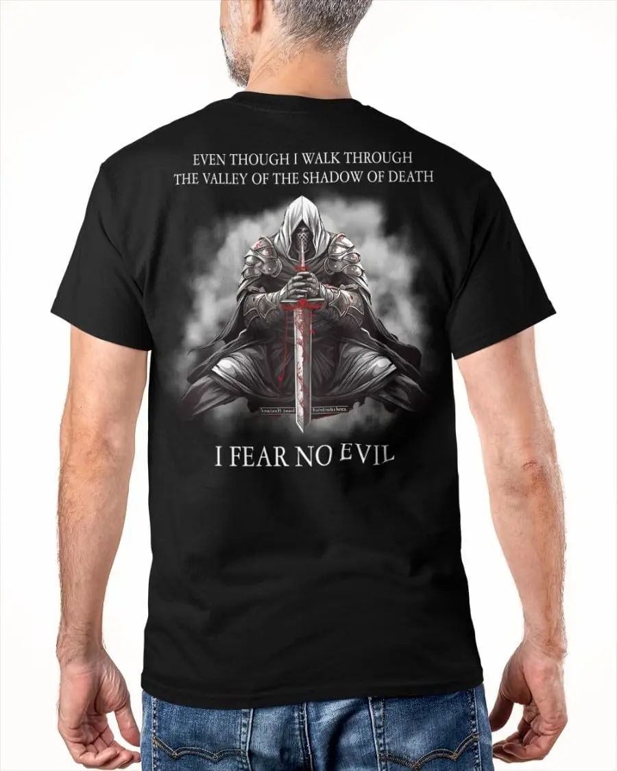 Even Though I Walk Through The Valley of The Shadow of Death Shirt, Christian T-Shirt for Men, Knight Templar Shirt