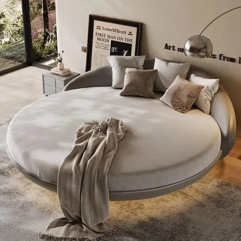 

Princess Luxury Modern Double Bed Mattress King Size Italian Villa Leather Bed Round Adults Camas Twin Bedroom Furniture