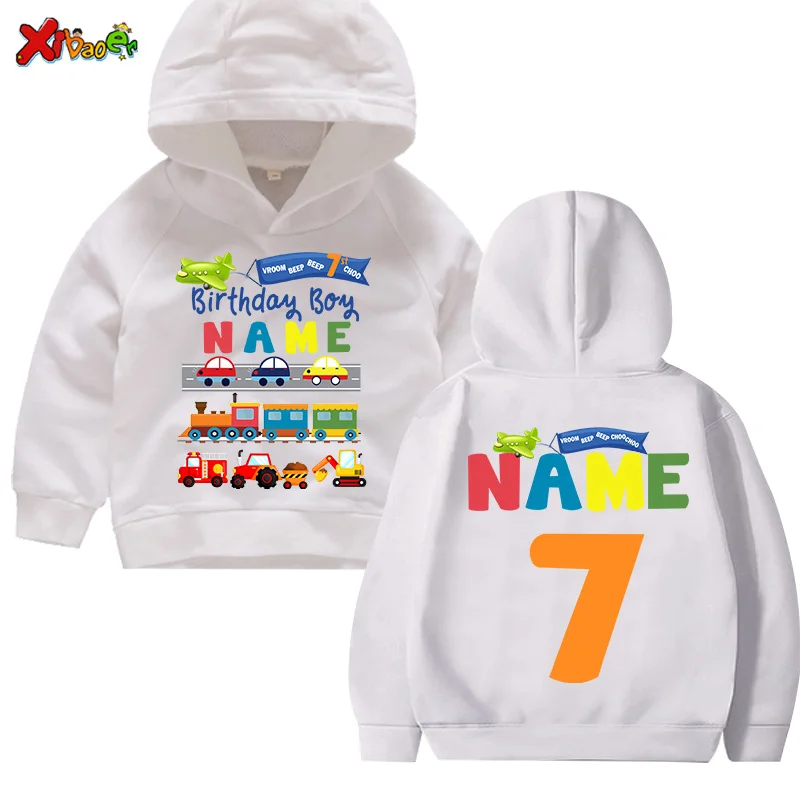 Birthday Kids Hoodies Sweatshirts Personalized Toddler Boy Hoodies Kid Toy Car Birthday Shirt Custom Name Baby Hoodie Sweatshirt