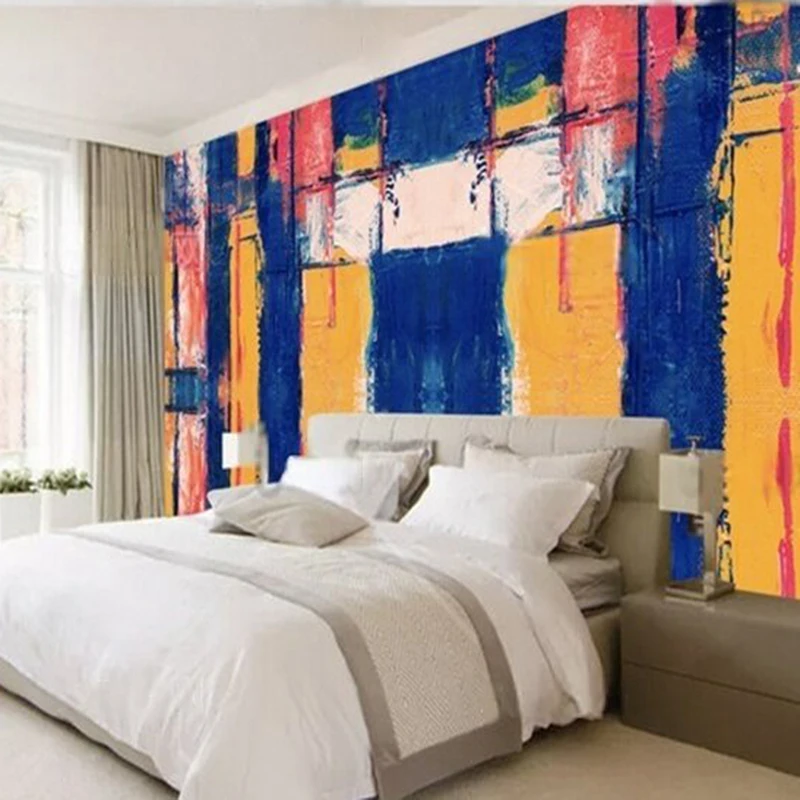 Modern simple and elegant oil painting color blocks luxurious home decoration bedroom background wall