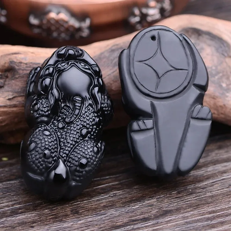 Natural Obsidian Pixiu Pendant Necklace Fashion Accessories Jewelry Carved Exorcism Amulet Luck Gifts Women Sweater Chain New