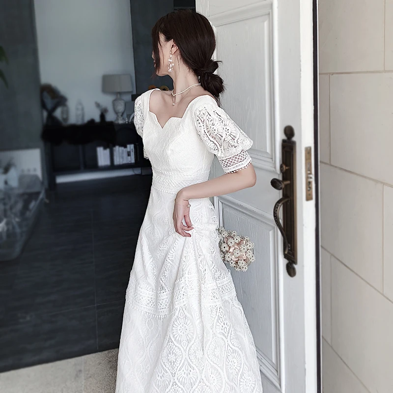 

Ele White Long Dr for Women Engagement Par Wear Summer Faion Simple Design Zipper Closure Lantern Sve Midi Dr