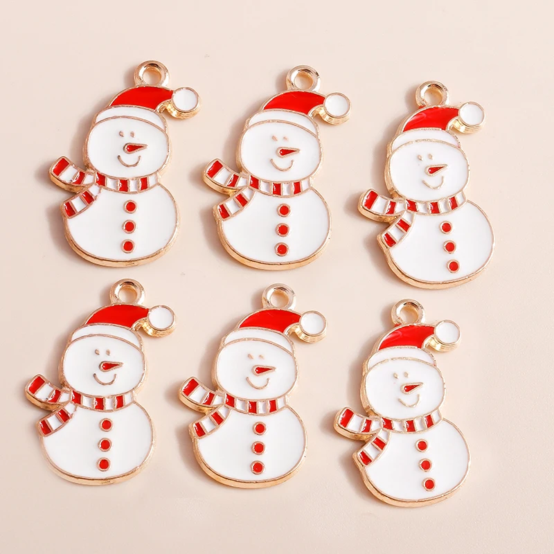 Leslie 10pcs Hot Sale Red Christmas Charm Enamel Santa Claus Tree Stocking Hat Bell Pendant DIY Earring Necklace Jewelry Making