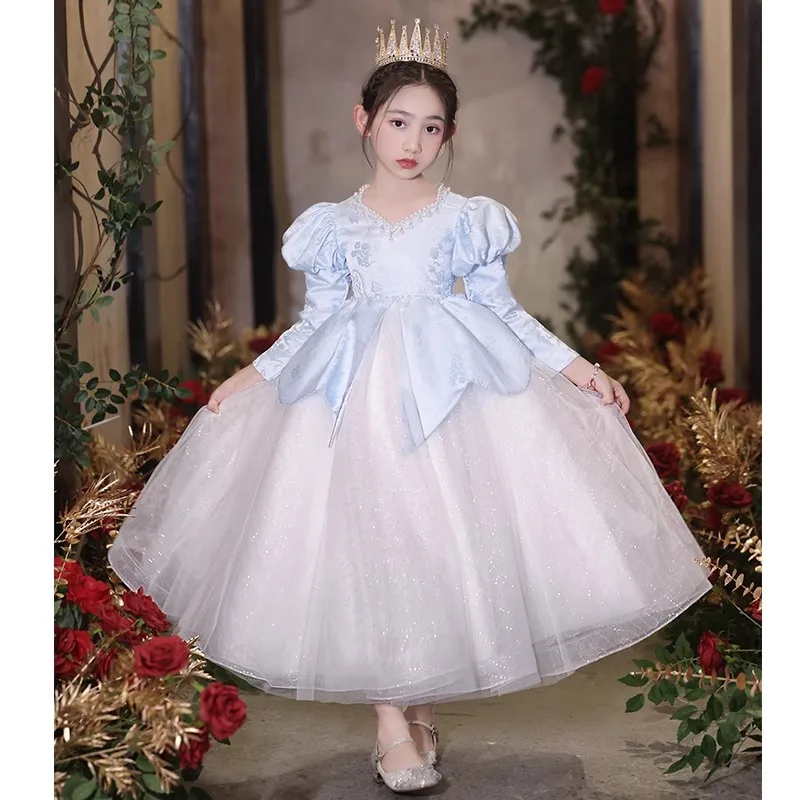 2024-girls-elegant-fashionable-fluffy-dresses-birthday-party-princess-dress-for-girl-kid-bubble-long-sleeve-trendy-children-robe