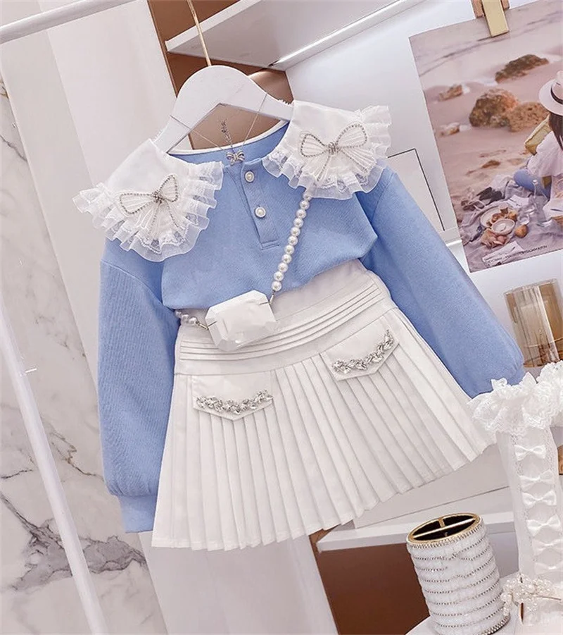 New Spring Baby Girls Clothing Sets Kids Girl Princess Top Sweatshirt and Skirt 2pcs Clothes Suit Sweet Girls Outfits for 3-12Y