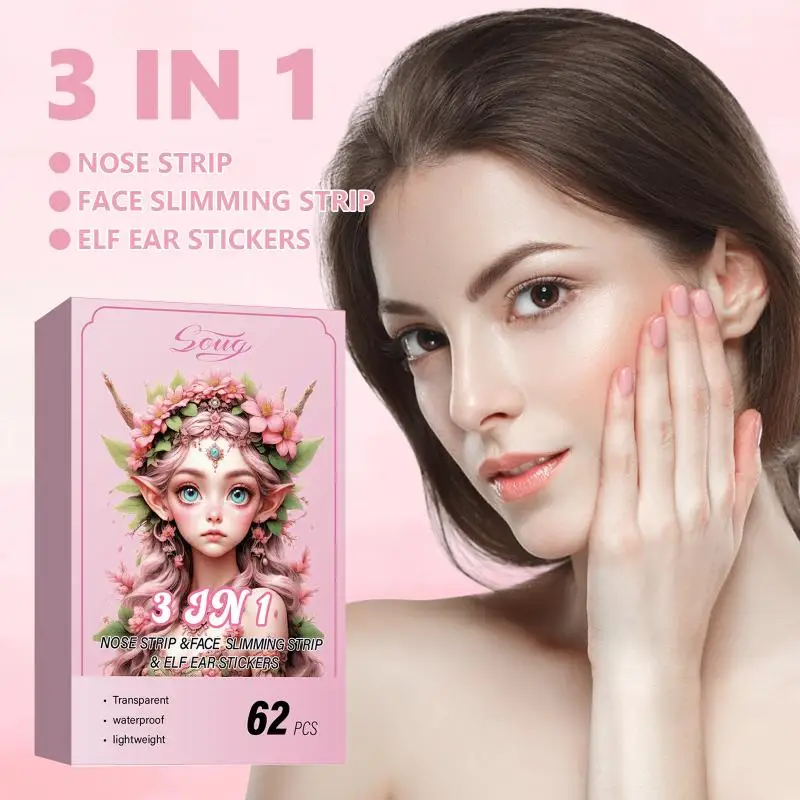 62pcs V Shape Face Lift Up Adhesive Tape Transparent Shaper Facelift Stickers Near Tapes Invisible Elf Stretchable Nose