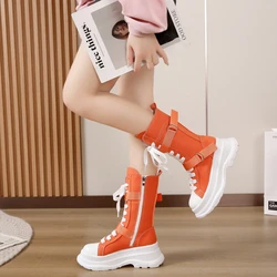 Rock Shoes Woman Boots Women New 2022 Lace Up Booties Ladies Round Toe Designer Flat Heel Lolita Fashion Sports women's boots