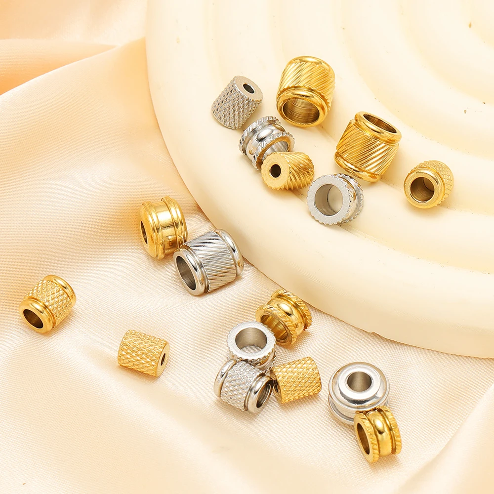 20pcs Stainless Steel Texture Tube Loose Beads Gold Color Woven Rope Beads for Jewelry DIY Bracelet Necklace Supplies Wholesale