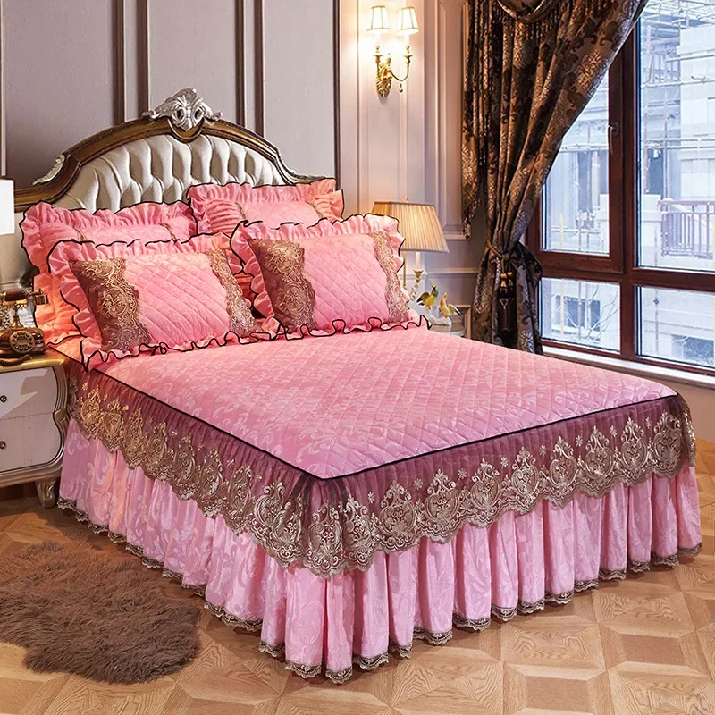 Bedspread on The Bed Luxury Lace Bed Skirt Nordic Bedspread Heightened Cover Queen King Size with Pillowcase Bedding Set