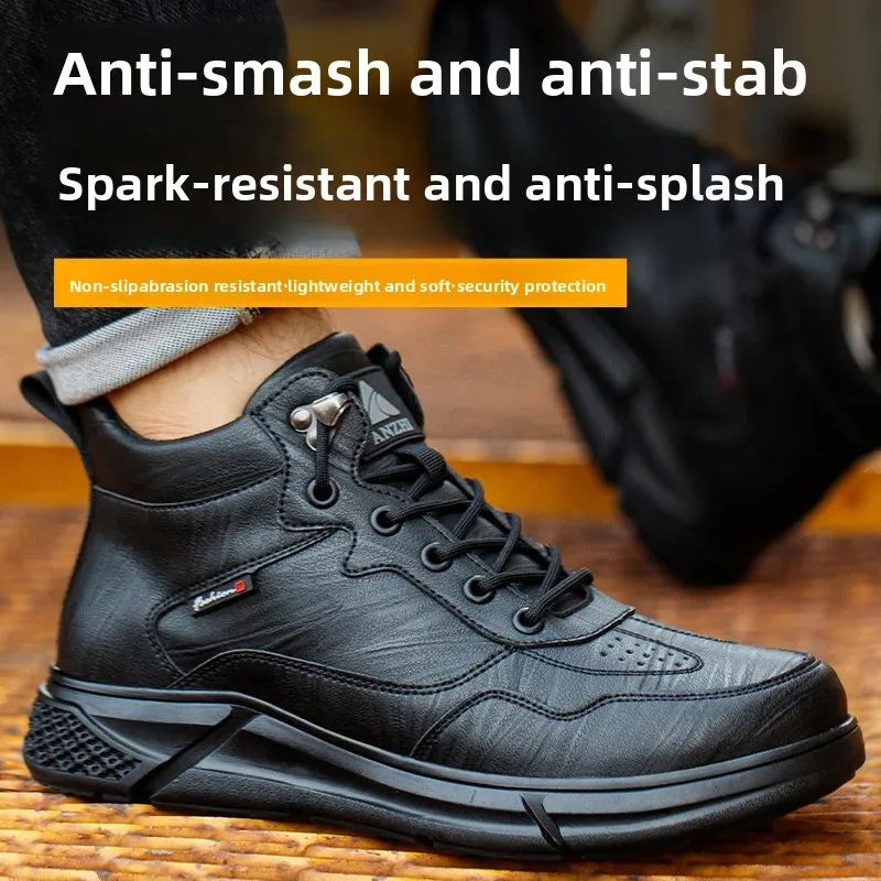 Fashion 2025 Black Leather Men Work Safety Shoes Sneakers Indestructible Anti Smashing Anti Scalding Electric Welding Male Boots