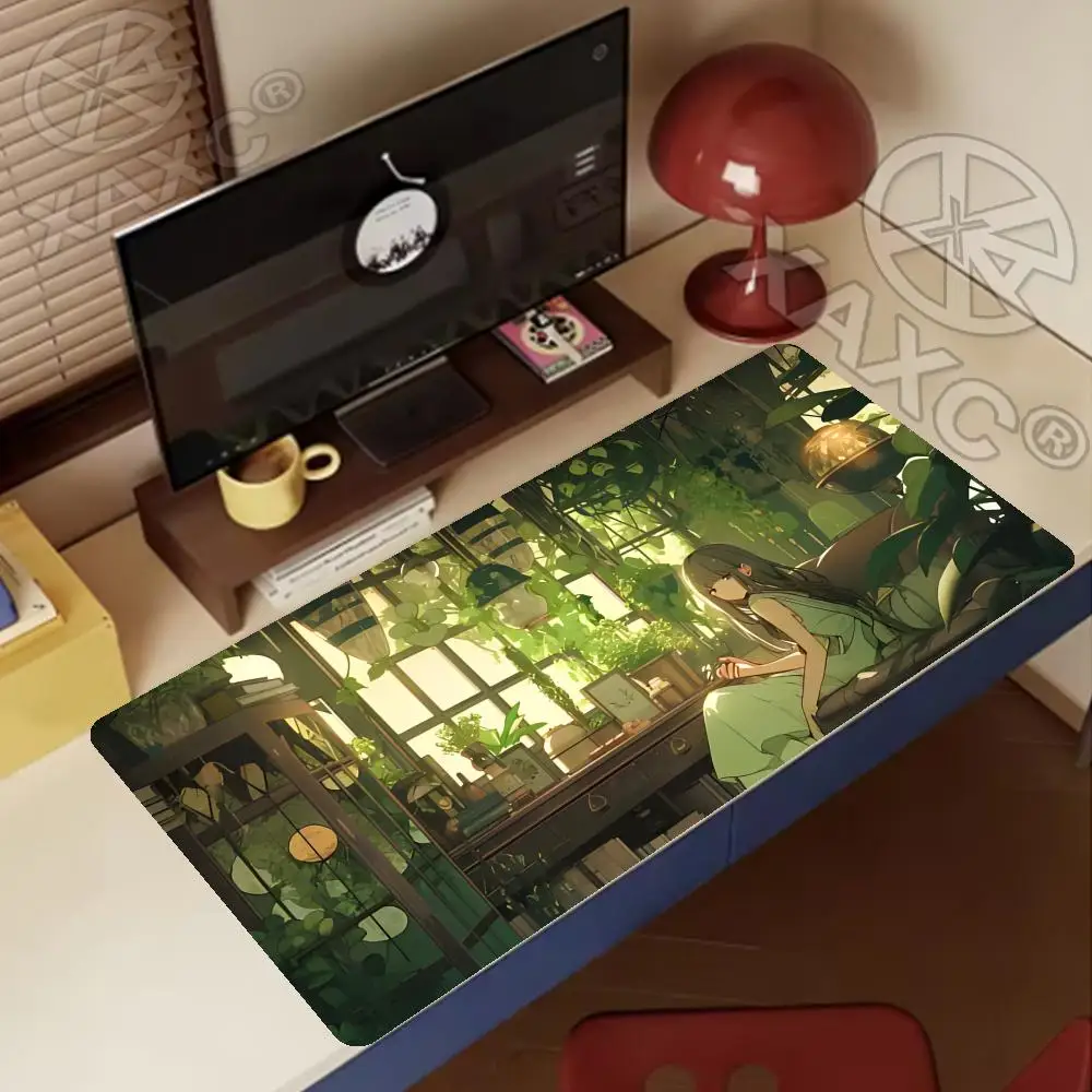 Lush Greenhouse Mouse Pad - Vibrant Nature Art Desk Mat with Cats & Sunlit Plants.  Smooth Surface , Gaming & Cozy Vibe XAXC