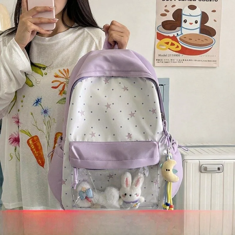 High Capacity Backpack for Middle And High School Girls Pink Cute Bookbag with Double Shoulder Straps Commuter Nylon Material