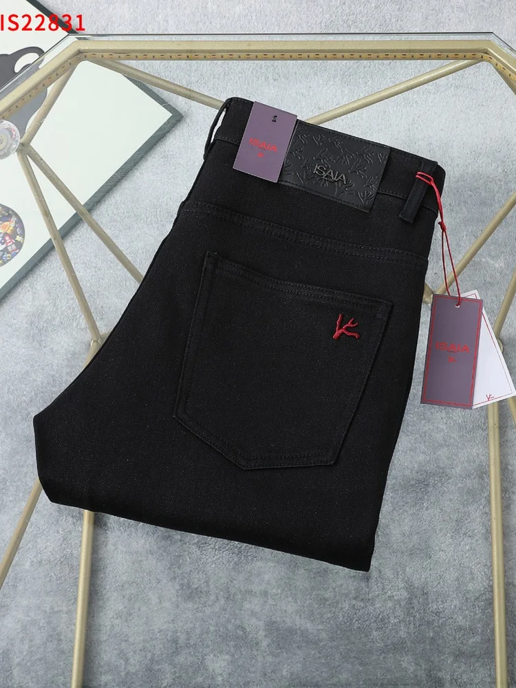 

Fall Winter Denim Jeans Men's Straight Leg Elastic Casual Blue Jeans mid Waist Zipper Closure All Seasons Slim Fit