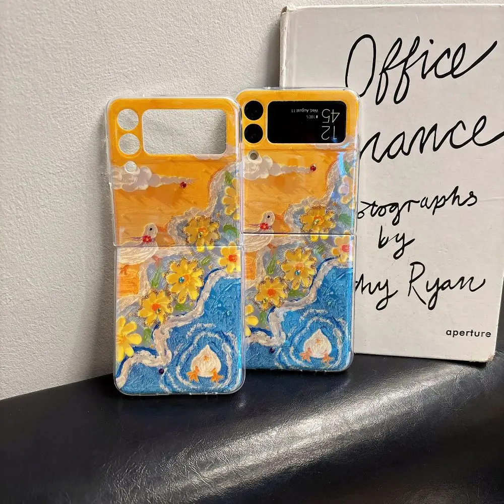New Multicolor Flower and Rhinestone Flip Phone Cover For Samsung Galaxy Z Flip6/Z Flip5/Z Flip4 Phone Case(Not 3D Effect)