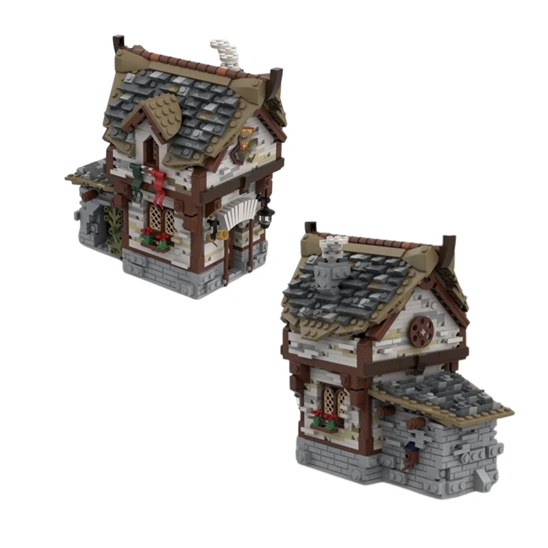 Spot Small Particle MOC-66338 Architecture Medieval Tavern Street View Creative Building Block Model Gift Toy Puzzle Ornament