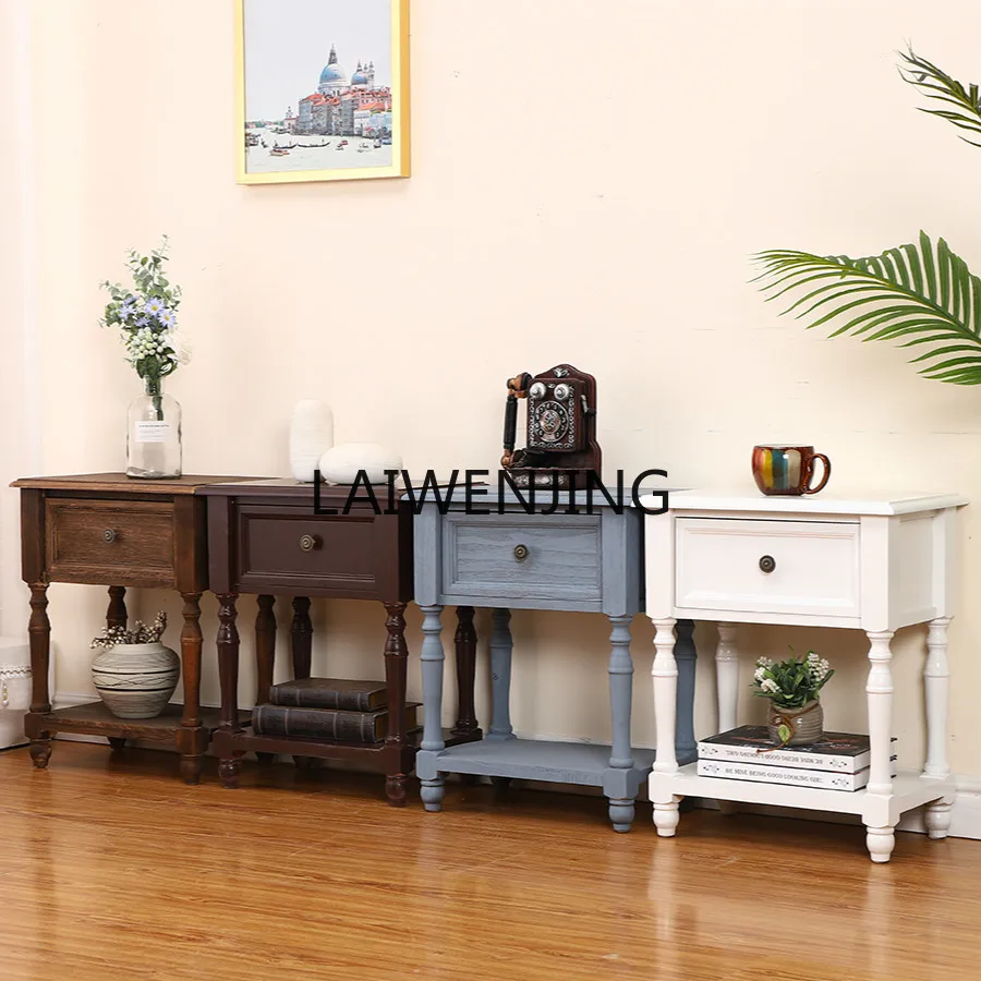 

Bedside American pastoral solid wood bedside chest mini corner crevice locker
