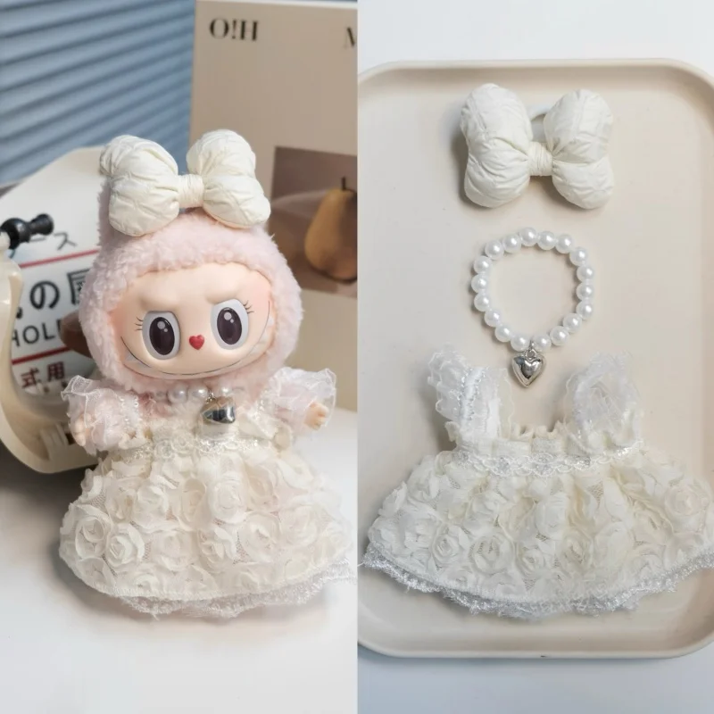 Accesorios Labubu: vestido de cinta rosa - Lindo disfraz de hada de muñeca de vinilo de 15/17 cm Decoración linda